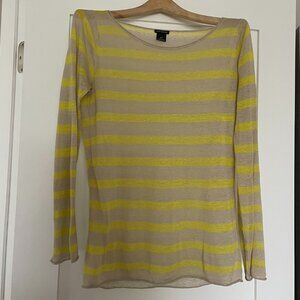 Club Monaco 100% Linen Striped Yellow/Cream Long Sleeve Shirt Size Small